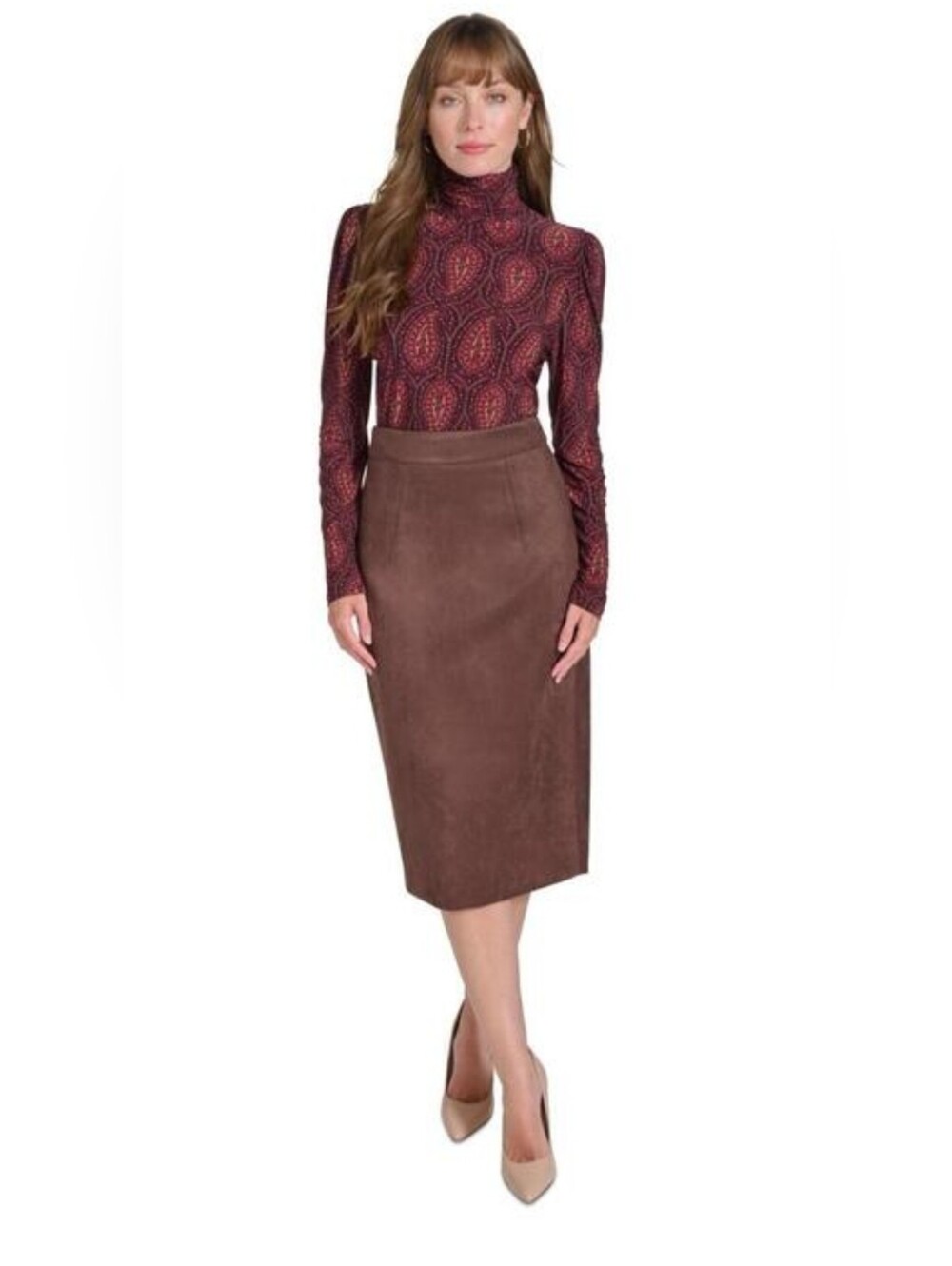 (1770) NWOT TOMMY HILFIGER Faux Suede Pencil Skirt, Size 6 - Picture 1 of 6